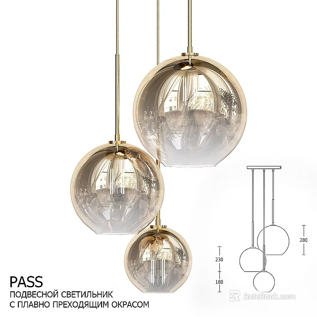 Modern Golden Spherical Glass Shade Pendant Chandeliers with Elegant Design for Interior Decor 3d model 