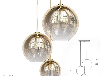 Modern Golden Spherical Glass Shade Pendant Chandeliers with Elegant Design for Interior Decor 3d model