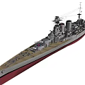 Detailed Military Warship Model With Main Turrets Superstructure Antennae And Deck Hull