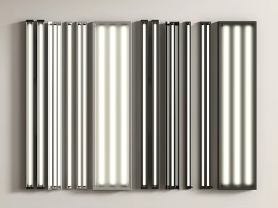 LED Strip Lights with Black Frames White Tubes Illuminated and Non Illuminated on Grey Wall 3d model