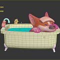 Corgi Enjoying Bath Time In Bathtub With Blue Water Toys And Faucet