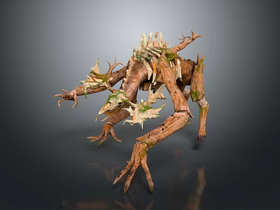Fantasy Game Movie Character With Wooden Branches Vines And Spiky Thorns Covered Body 3d model