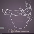 Creative Vibrant Neon Lighting Combination With Silhouette Figure In Teacup Design