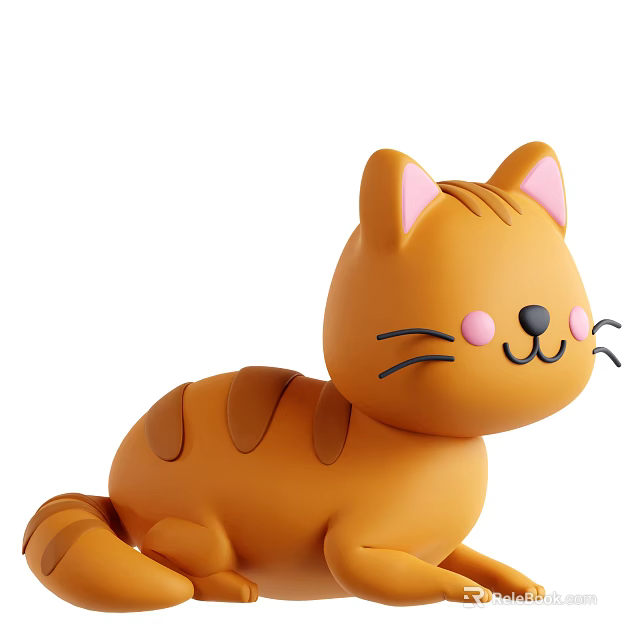Orange Cartoon Cat Toy Figure With Pink Cheeks Smiling Face And Striped Body 3d model 