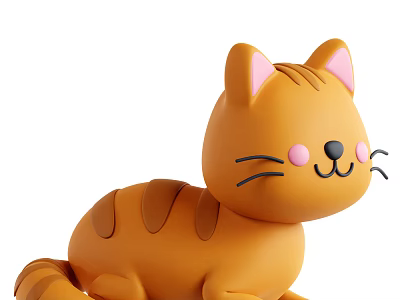 Orange Cartoon Cat Toy Figure With Pink Cheeks Smiling Face And Striped Body 3d model