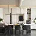 Modern Luxury Restaurant Interior With Open Layout Marble Dining Table And Hanging Lights