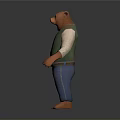 Game Movie Bear Character In Green Vest White Shirt Blue Jeans And Brown Paws