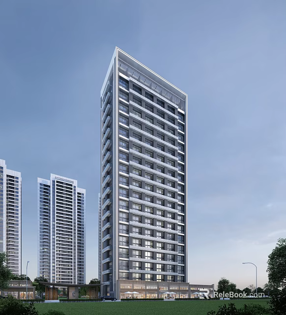 Modern High Rise Residential Buildings With Glass Facade In Urban Cityscape 3d model 