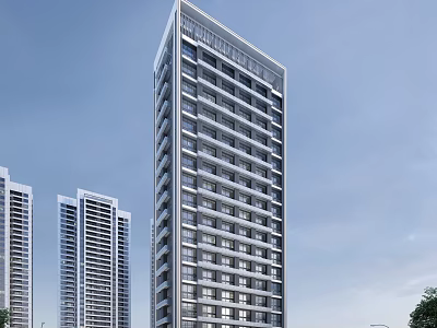 Modern High Rise Residential Buildings With Glass Facade In Urban Cityscape 3d model