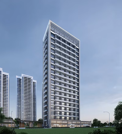 Modern High Rise Residential Buildings With Glass Facade In Urban Cityscape 3d model