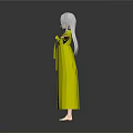 Human Character With Long Gray Hair In Colorful Traditional Top And Gray Striped Skirt