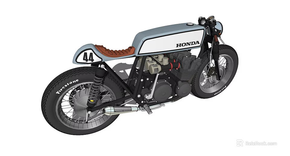 Classic Honda Motorcycle White And Gray Design With Brown Leather Seat And Number 44 3d model 