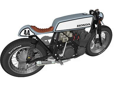 Classic Honda Motorcycle White And Gray Design With Brown Leather Seat And Number 44 3d model