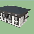 Two Story Detached Villa with Contemporary Traditional Style Large Glass Windows and Stone Exterior