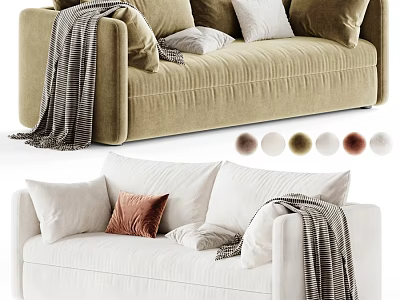 Luxury Modern Upholstered Double Sofa With Multiple Color Options Cozy Throw Pillows And Knitted Blankets 3d model
