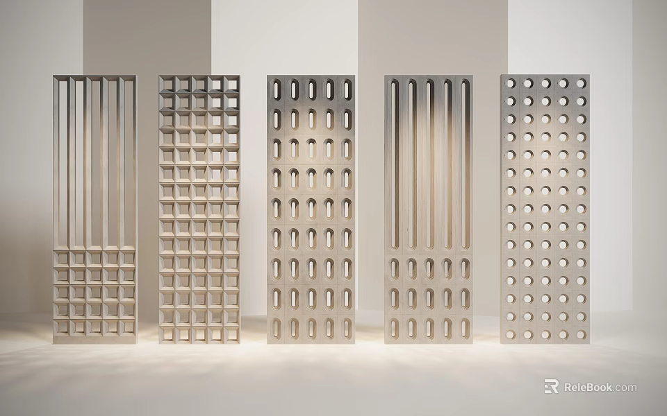 Modern Metal Room Dividers With Various Perforated And Slotted Patterns For Interior Decor 3d model 