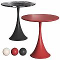 Red Round Table With Modern Curved Base And Decorative Balls For Living Room