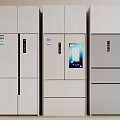 Modern Kitchen Display With Multiple Design Refrigerators And Freezers In White And Gray 3d model