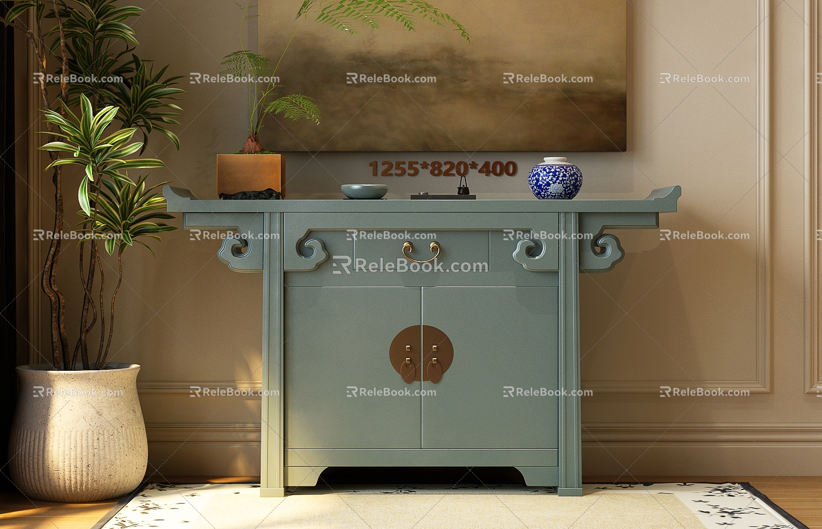 New Chinese-style Side Cabinet New Chinese-style Decorative Cabinet Decorative Painting Plant New Chinese-style Bucket Cabinet New Chinese-style End View Table 3d model