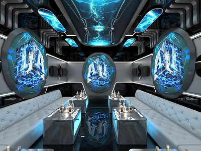 Hi Tech KTV Room With Futuristic AI Themed Decor And Seating 3d model