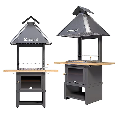 Outback Outdoor Grills With Wooden Countertops Triangular Vent Hoods Grill Racks And Storage Cabinets 3d model