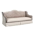 Classic Two Seater Sofa With Diamond Pattern Backrest Beige Upholstery And Valance Skirt 3d model
