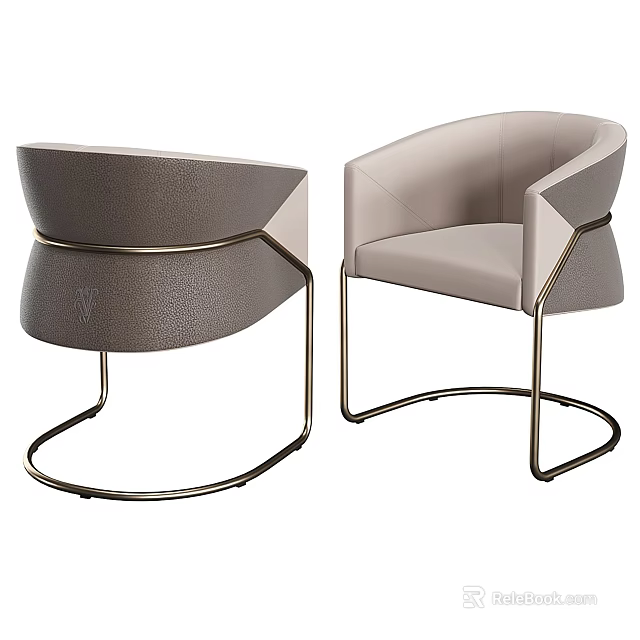 Modern Accent Chair with Leather Upholstery Light and Dark Gray Metal Frame Design 3d model 
