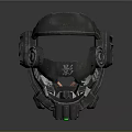 Futuristic Helmet With Mechanical Design Green Lights And Black Gray Body Structure