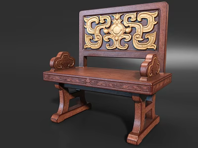 Traditional Wooden Single Sofa With Golden Carvings On Backrest And Armrests 3d model