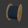 Solid Wooden Spool With Black Cable Wound On Natural Wood Structure 3d model