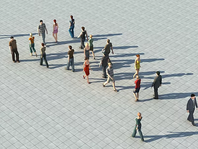 Group of People Walking Casually on Tile Pavement in Outdoor Square 3d model