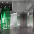 Modern Clothing Store Interior Design With Transparent Display Cases Blue Green Partitions And Hanging Clothes