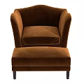 Brown Velvet Ottoman With Armchair And Black Wooden Legs For Living Room