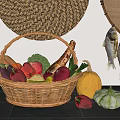 Colorful Fresh Vegetables in Wicker Basket with Broccoli Red Peppers Pumpkin and Squash