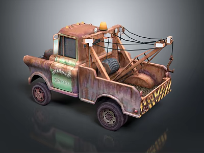 Vintage Tow Truck Utility Vehicle With Rustic Body Yellow Warning Light And Tow Equipment 3d model
