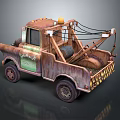 Vintage Tow Truck Utility Vehicle With Rustic Body Yellow Warning Light And Tow Equipment
