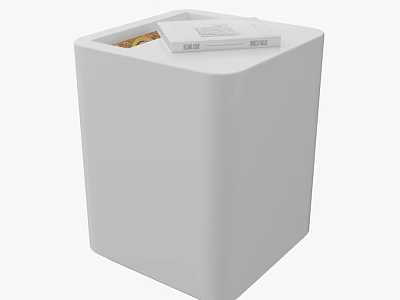 Modern White Trash Bin With Open Top Design Containing Waste and Instruction Manual On Lid 3d model