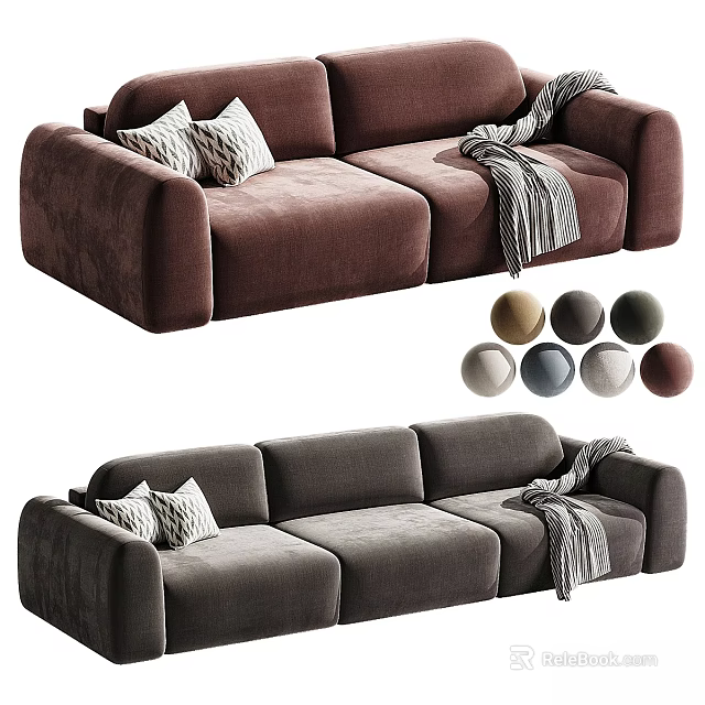 Modern Sofa Set With Decorative Pillows And Blanket Multiple Color Options 3d model 