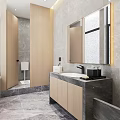 Modern Hotel Bathroom Interior With Marble Tiles Vanity Sink And Mirror