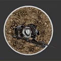 Elegant Detailed 3D Armored Character With Silver Hat And Sword On Circular Sand Base