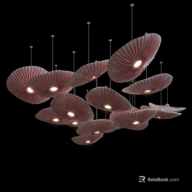 Elegant Petal Shaped Chandelier Design With Textured Lampshades And Warm Lighting 3d model 