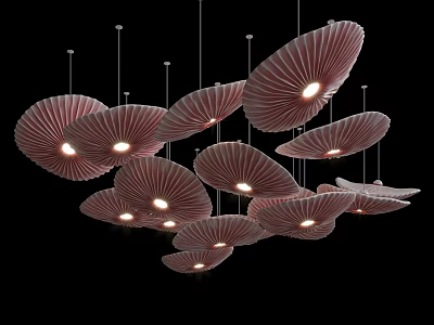 Elegant Petal Shaped Chandelier Design With Textured Lampshades And Warm Lighting 3d model