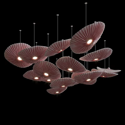 Elegant Petal Shaped Chandelier Design With Textured Lampshades And Warm Lighting 3d model