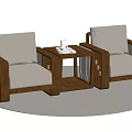 Modern Single Seater Sofas With Wooden Frame White Cushions And Small Coffee Table 3d model