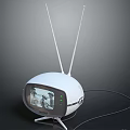 Vintage White TV with Dual Antennas Screen Showing Picture Green Indicator Lights and Attached Cable
