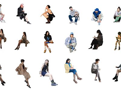 Multiple People in Various Poses Wearing Stylish Outfits and Casual Attire 3d model