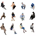 Multiple People in Various Poses Wearing Stylish Outfits and Casual Attire