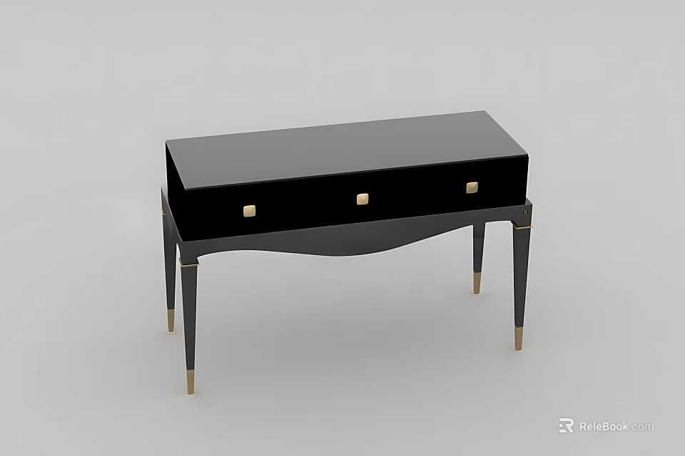 Sleek Modern Black Desk With Drawers And Gold Accented Legs Design 3d model 