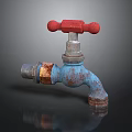 Rusty Blue Faucet With Red Handle As Vintage Household Item For Daily Use