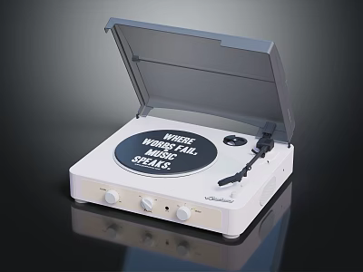 White Electronic Vinyl Turntable With Open Lid And Control Knobs Design 3d model